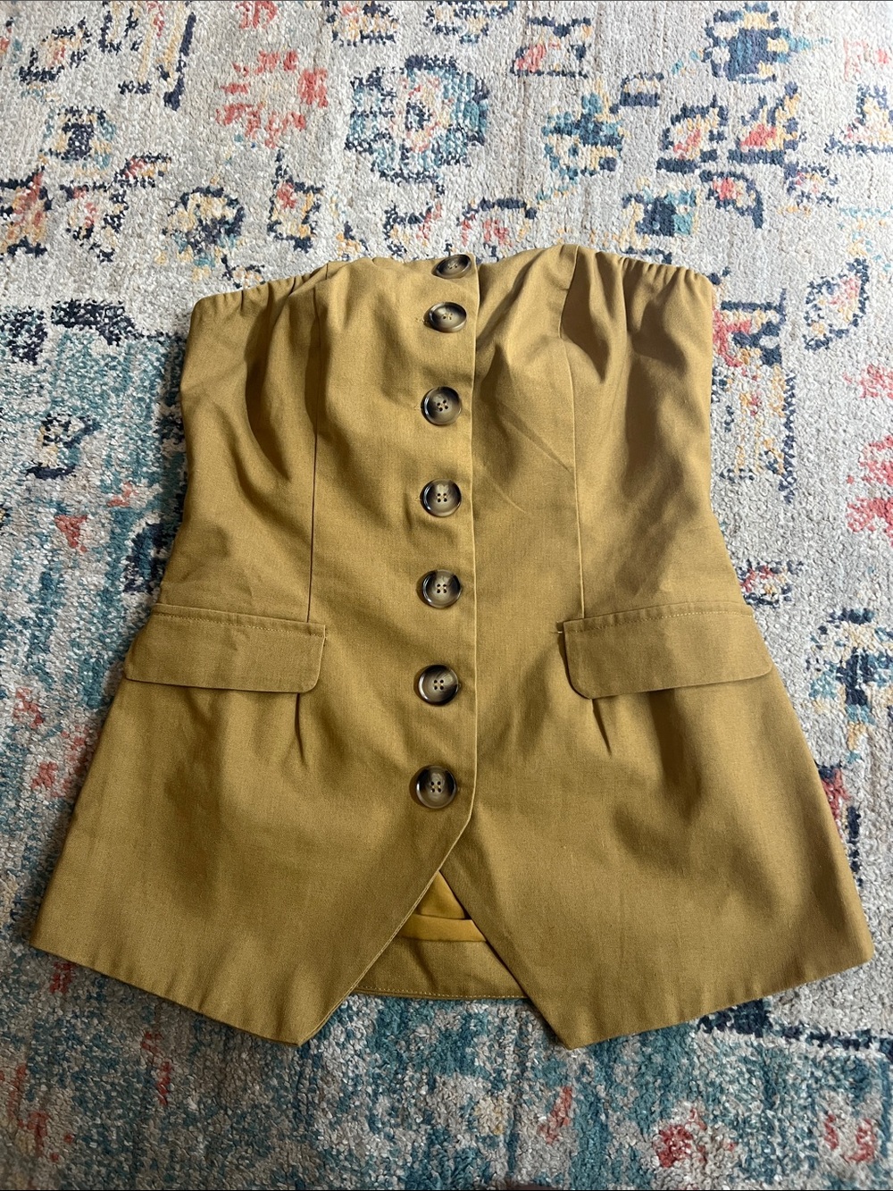 Anthropologie Flat White Strapless Brown Button Front Vest Top Womens Small NWT - Picture 10 of 10